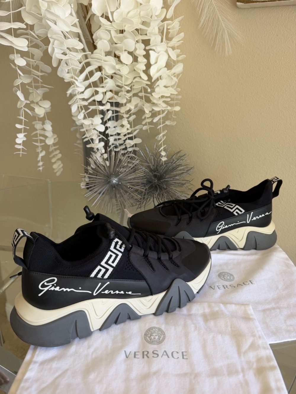 Authentic Versace Black & Cream Chunky Logo Sneakers